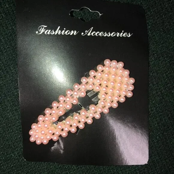 Pink Faux Pearls Hair Clips set of 2 - Picture 4 of 5